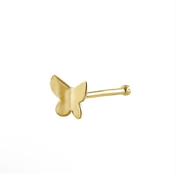 No Brand Jewelry - Solid 14K Yellow Gold Tiny Butterfly Straight Nose Stud Boho New